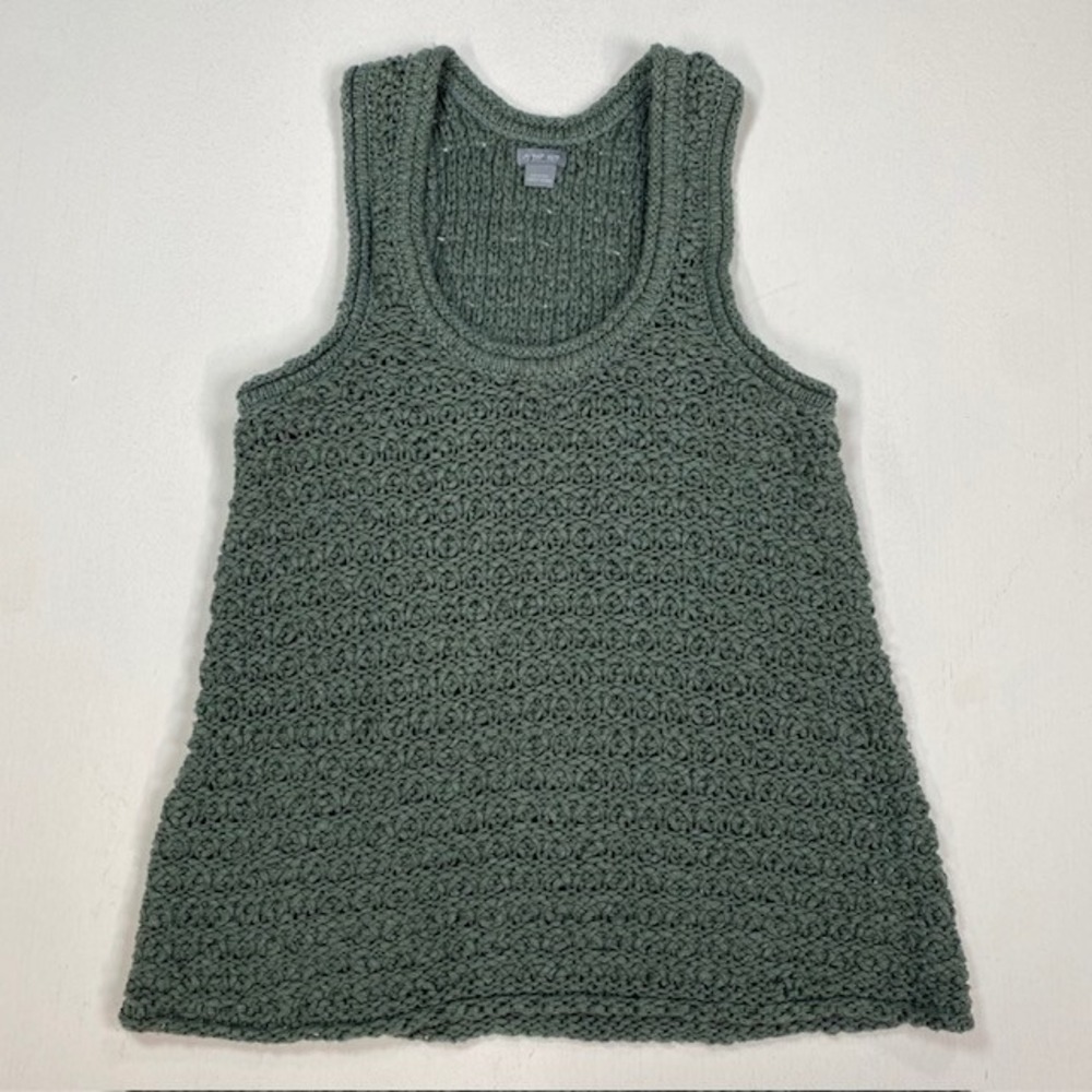 Aerie Womens‎ XS Sage Green Crochet Knit Tank Top Scoop Neck Sleeveless Sweater